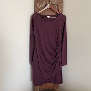 Leith Body Con Long-Sleeve Ruched Dress in Burgundy.  Size Large